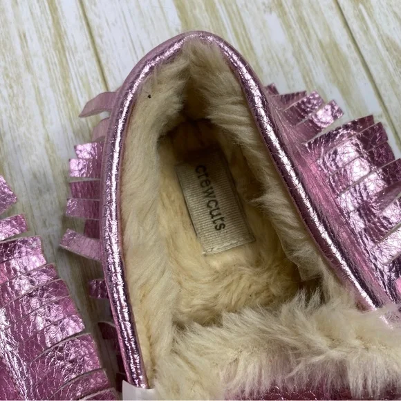 J. Crew Crewcuts Pink Metallic Faux Fur Moccasin Slippers